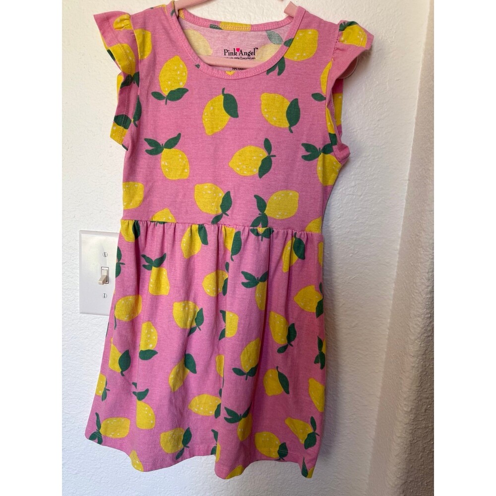 Pink Angel Girls Pink Lemon Print Dress Size 6X Cotton Summer Sundress